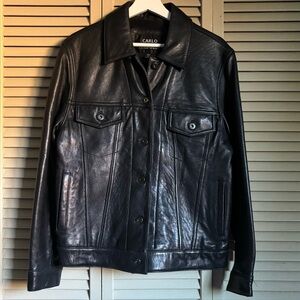 Carlo amboldi black leather trucker vintage jacket